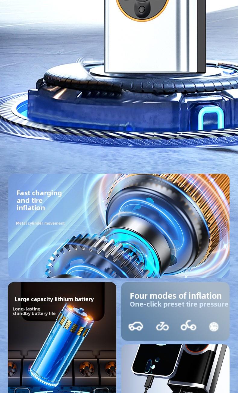 Wireless Portable Smart Electric Tire Inflator, Rechargeable Air Compressor Pump for Car, Off-Road Vehicle, Bicycle and Motorcycle