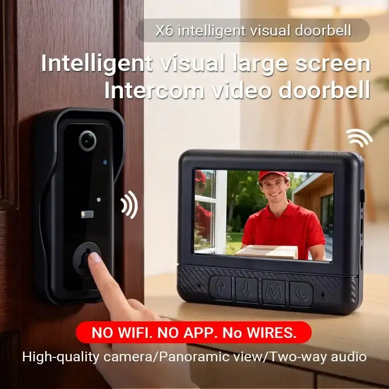 Wireless Battery-Powered Doorbell Camera with Display, Motion Sensor, Wide-Angle Lens, 130° View, High Sensitivity, 2-Way Talk, No App/Subscription/Wiring, Easy Install Security Monitoring Device by AA42FixRiseHardware