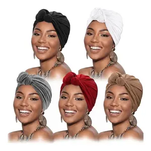 2 Pack Knotted Headwraps For Women African Turban Pre Knotted Beanie Hair Covers Soft Milk Silk Fabric Breathable Lightweight For Party Daily Wear