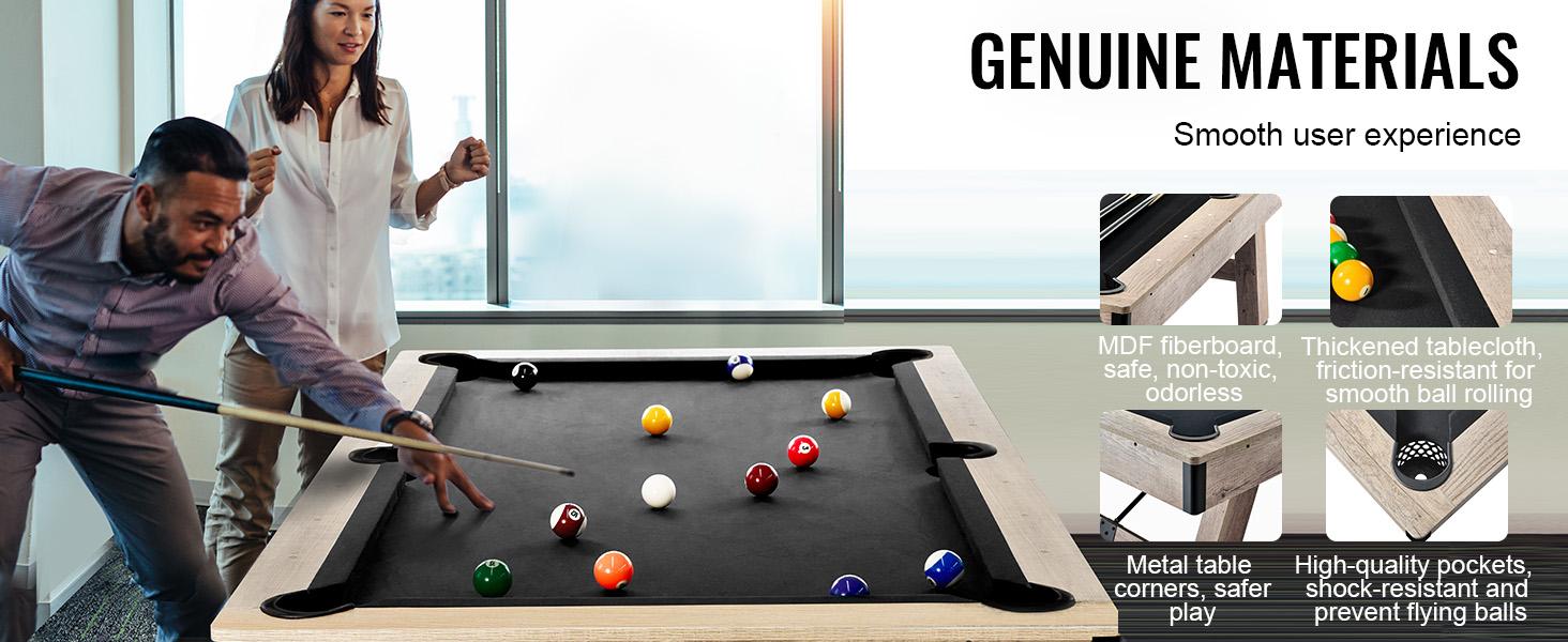 VEVOR Billiards Table, 7 ft Pool Table, Adjust Legs Stable Billiards Table, Pool Table Set Includes Balls, Cues, Chalks and Brush, Wood Color with Black Cloth, Perfect for Family Game Room Kids Adults