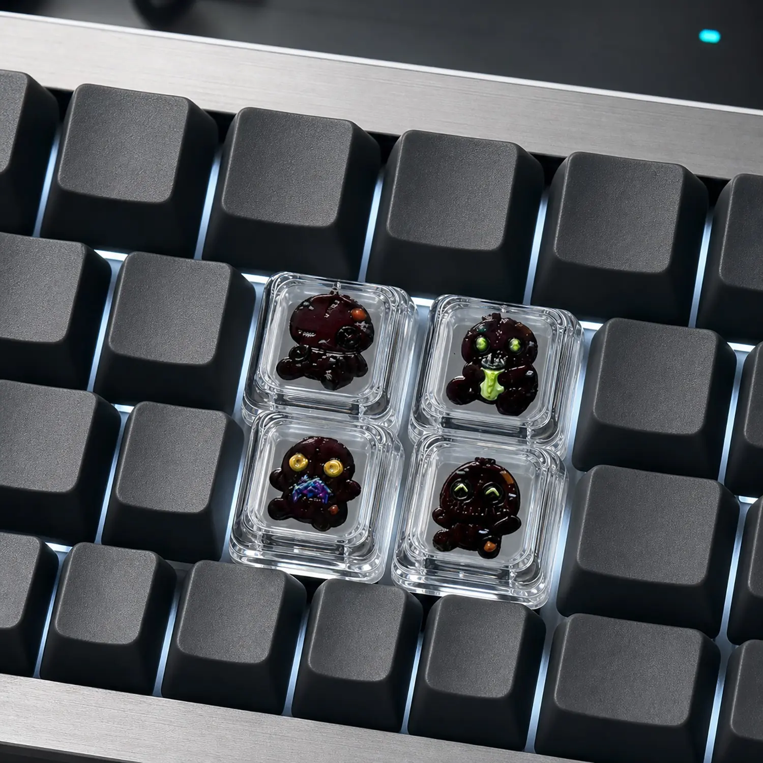 TOCOKEY 4PCS Patchwork Monster Keycap Set with Random Color Puller, Transparent Double-Layer XDA 1U Custom Keycaps for MX Mechanical Keyboards