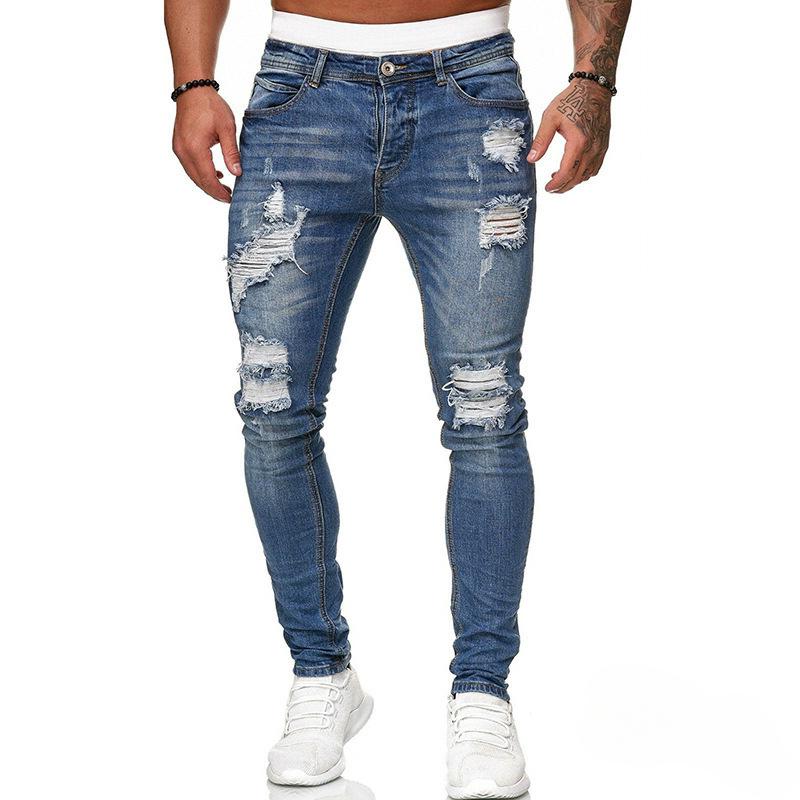 Men’S Casual Slim-Fit Denim For Streetwear Fans Suitable For Daily Wear And City Use Medium Elasticity Medium Weight Soft And Comfortable With A Distressed Look Men’S Solid-Color Multicolor High Street Low Rise jeans