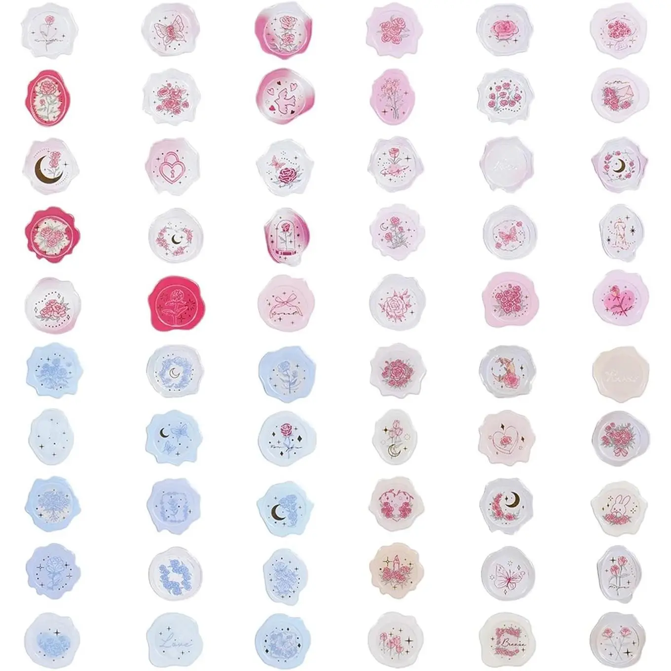 Pre-Made PVC Envelope Seal Stickers,  Self-Adhesive Stickers for Wedding Invitations, Birthday  Wrapping, Scrapbook & Journal Decoration (60PCS Rose Theme)
