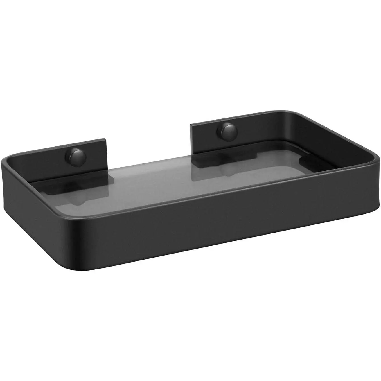 Z metnal Bathroom Glass Shelf, 8 Inch Wall Mounted Floating Shelf, Tempered Glass Small Mini Shelf Organizer for Bathroom, Dark Glass, Aluminum Alloy Frame, 1 Pack