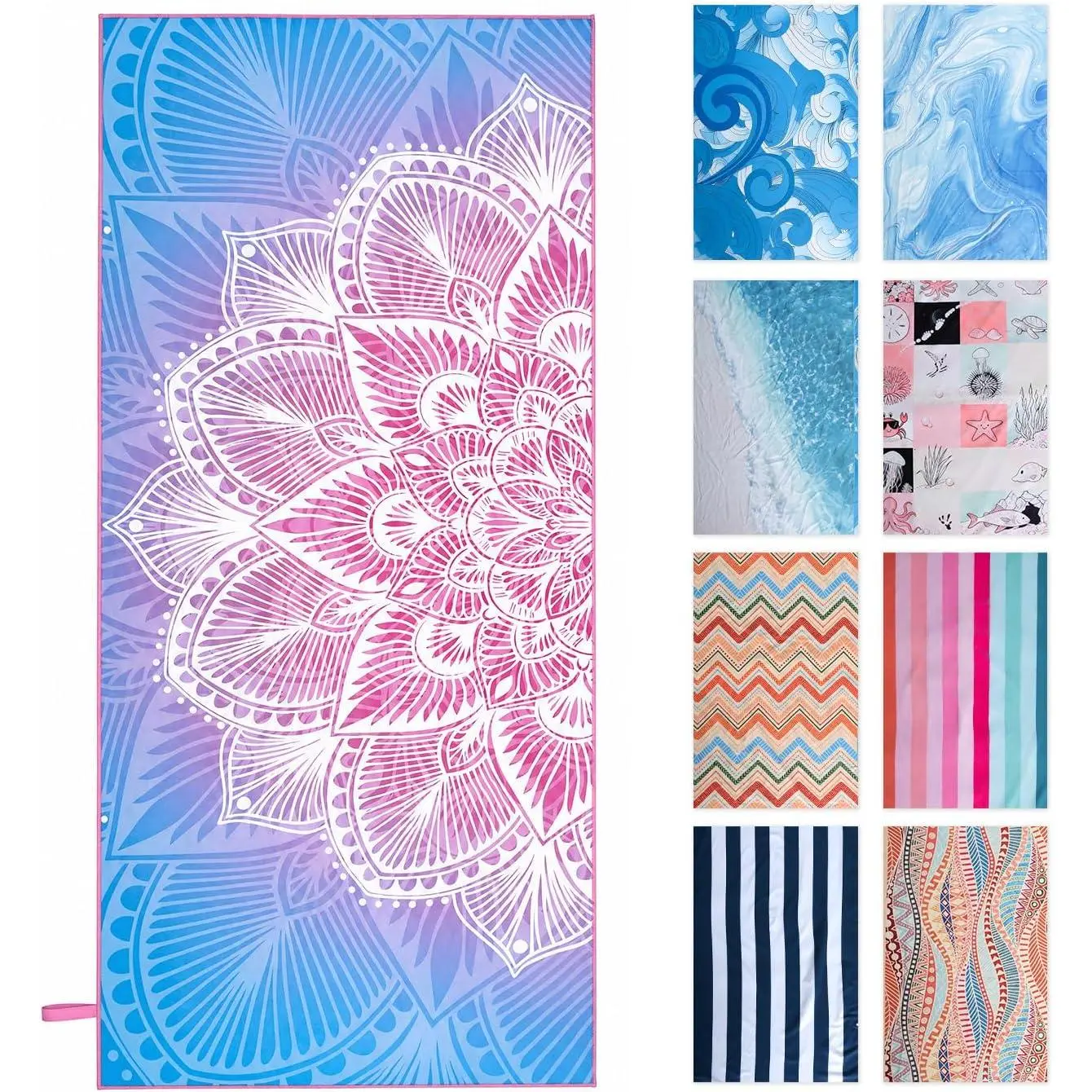 Microfiber Beach Towel 71"x32" Quick Dry Sand Free and Absorbent Suitable Oversized Lightweight Towel for Beach Swimming Pool Vacation Travel and Camping (Blue and red Flowers)