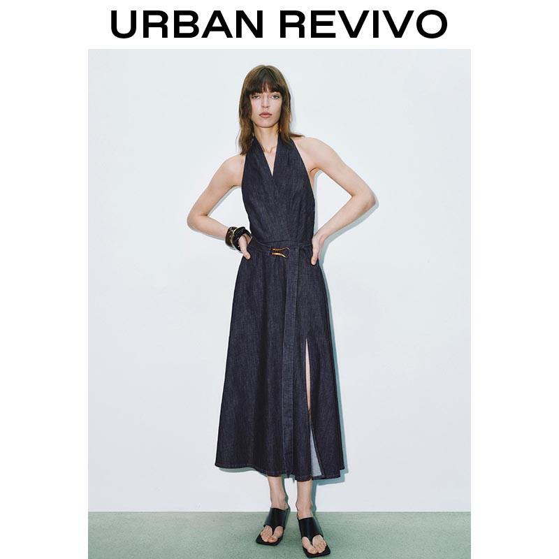 Women's Retro Ambiance Halter-neck Backless Denim Dress UWG850106 Casual Outfit 2025 Women Clothing Girl Elegant Fashion Trendy and Versatile OOTD Womenswear Sleeveless Minimalist