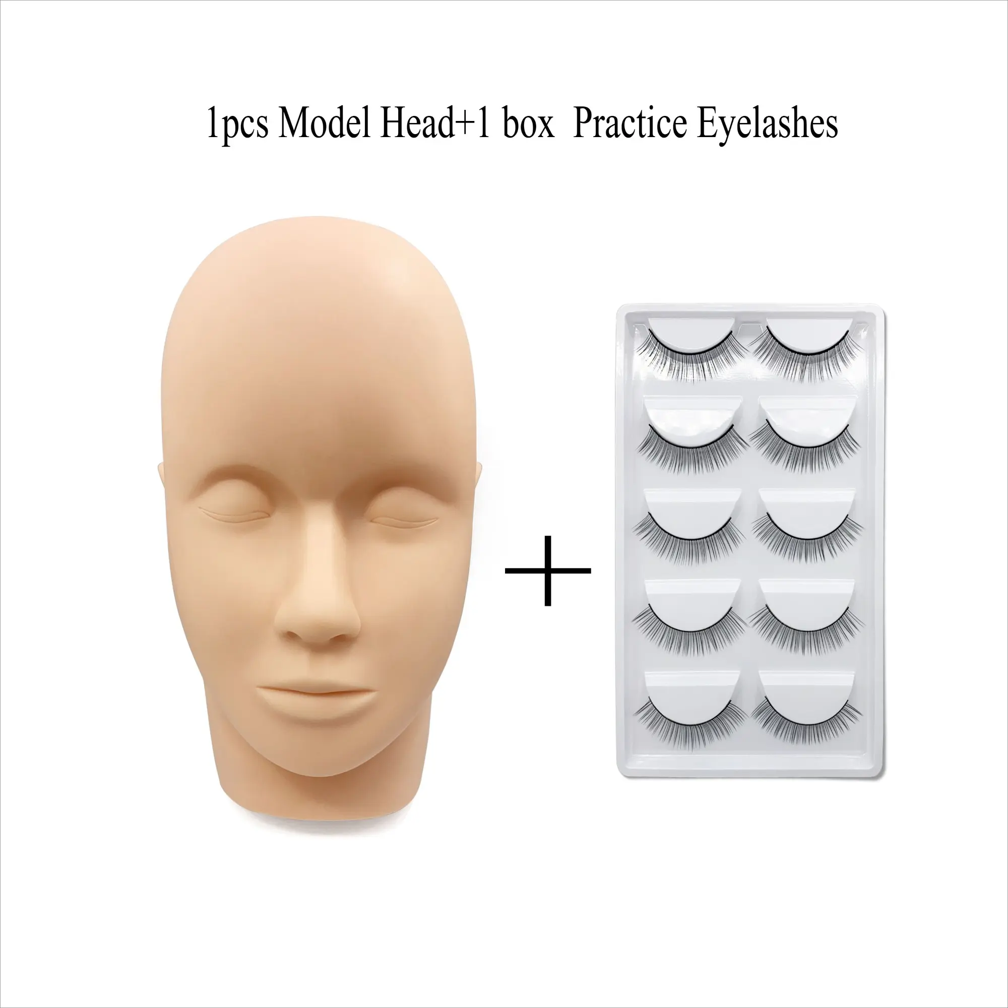 1pc Model Head + 1box Practice False Eyelashes(5 Pairs), Training Tool for Lash Extension, Ideal for Beginners,