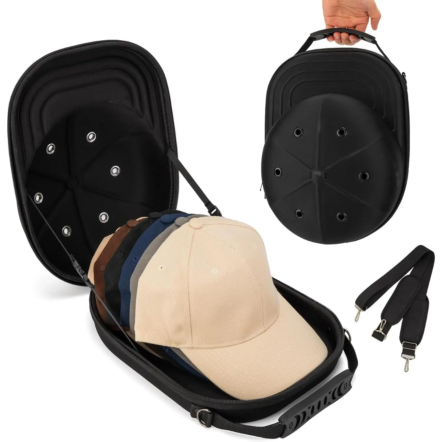 Hat Travel Case, Hat Carrier Travel Case with Adjustable  Strap, Hat Organizer Baseball Caps Holder for 6 Baseball Caps,  for Traveling &  Storage, Small