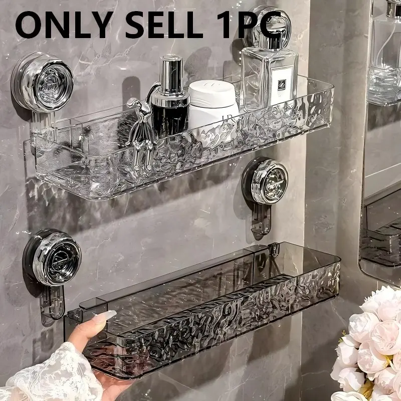 Modern Wall Mounted Bathroom Storage Rack, Suction Cup No-drill Organizer Rack, Bathroom Vanity Countertop Accessory Holder, Hanging Shelf for Toiletries and Essentials, Hangable, Bathroom Organizers, Bathroom Organizing Accessories