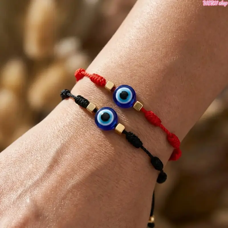 7 Knot Evil Eye Bracelets, 2Pcs Hand Knit Protection Bracelet With Evil Eye Charm, Lucky Evil Eye Jewelry For Women Men