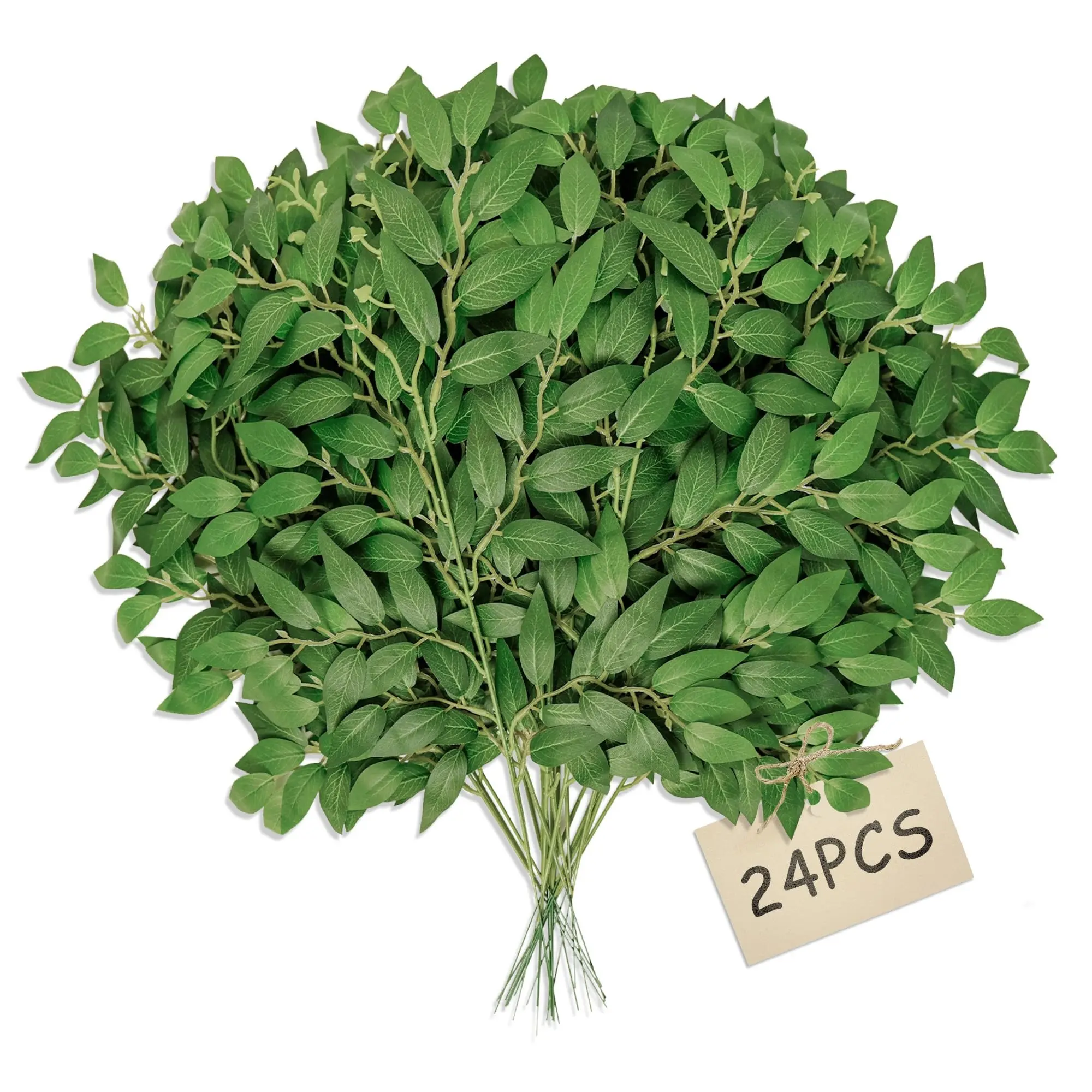 Fake Leaves 24-Pack, Faux Greenery Stems, Silk Greenery, Artificial Tree Branches, Table Wedding Decor, Centerpieces, Reusable