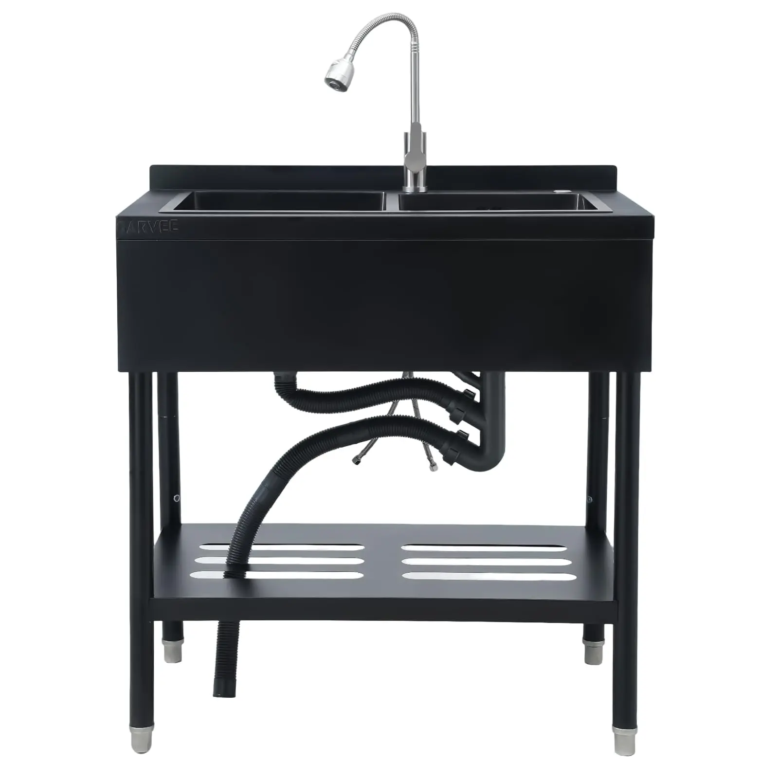 GAOMON Stainless Steel Utility Sinks and Kitchen Stations with Workbench, Faucet, Undershelf, and Storage Options – Durable, Corrosion and Rust Resistant, Easy to Clean, Modern Freestanding Design for Commercial and Home Use