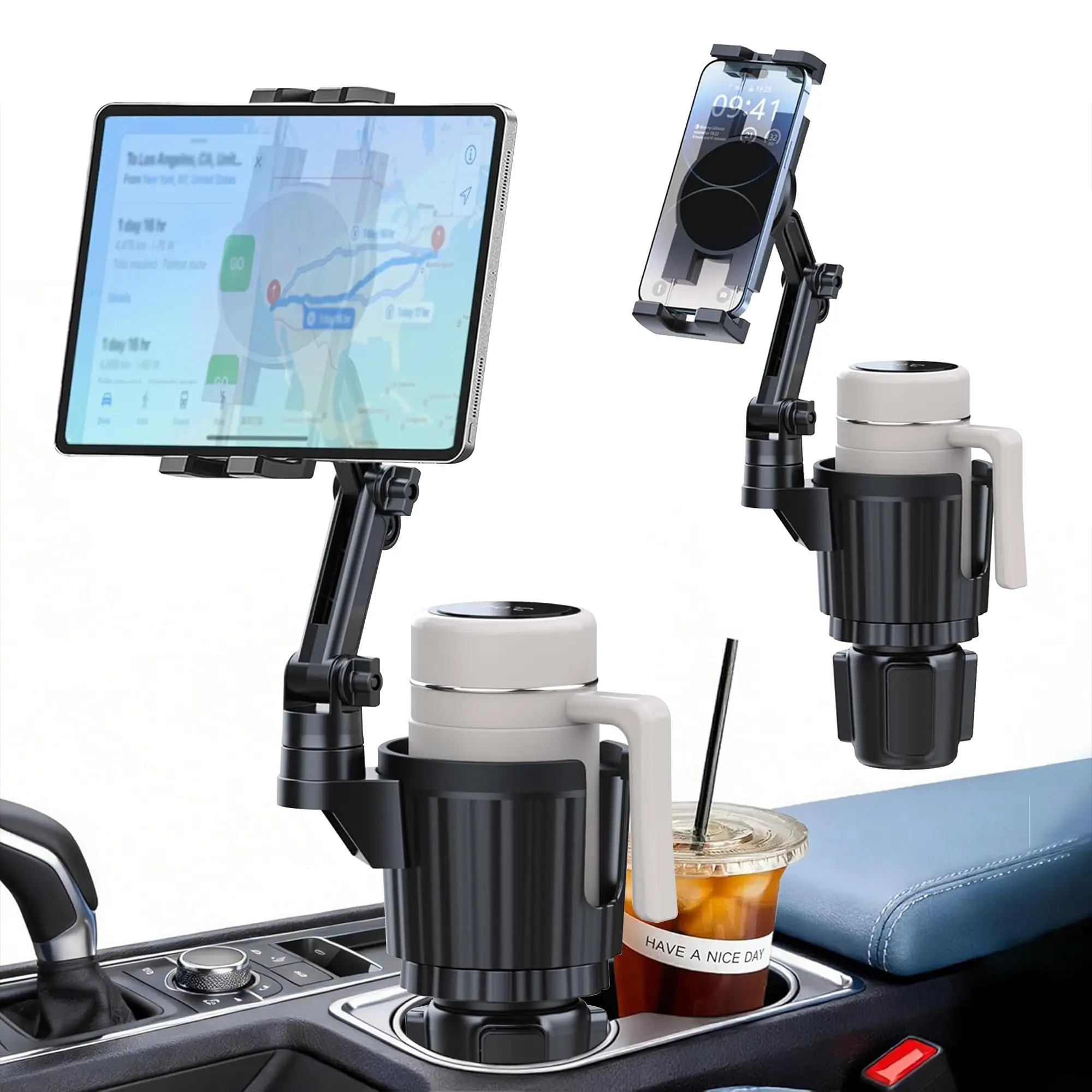 Cup Holder Tablet Mount, Ipad Cup Holder Car Mount with Adjustable Arm for Tablet iPhone 3-11in iPad Pro Air Mini, Fire, iPhone 17 16 1514 13 12, Galaxy S24 Z Fold 5