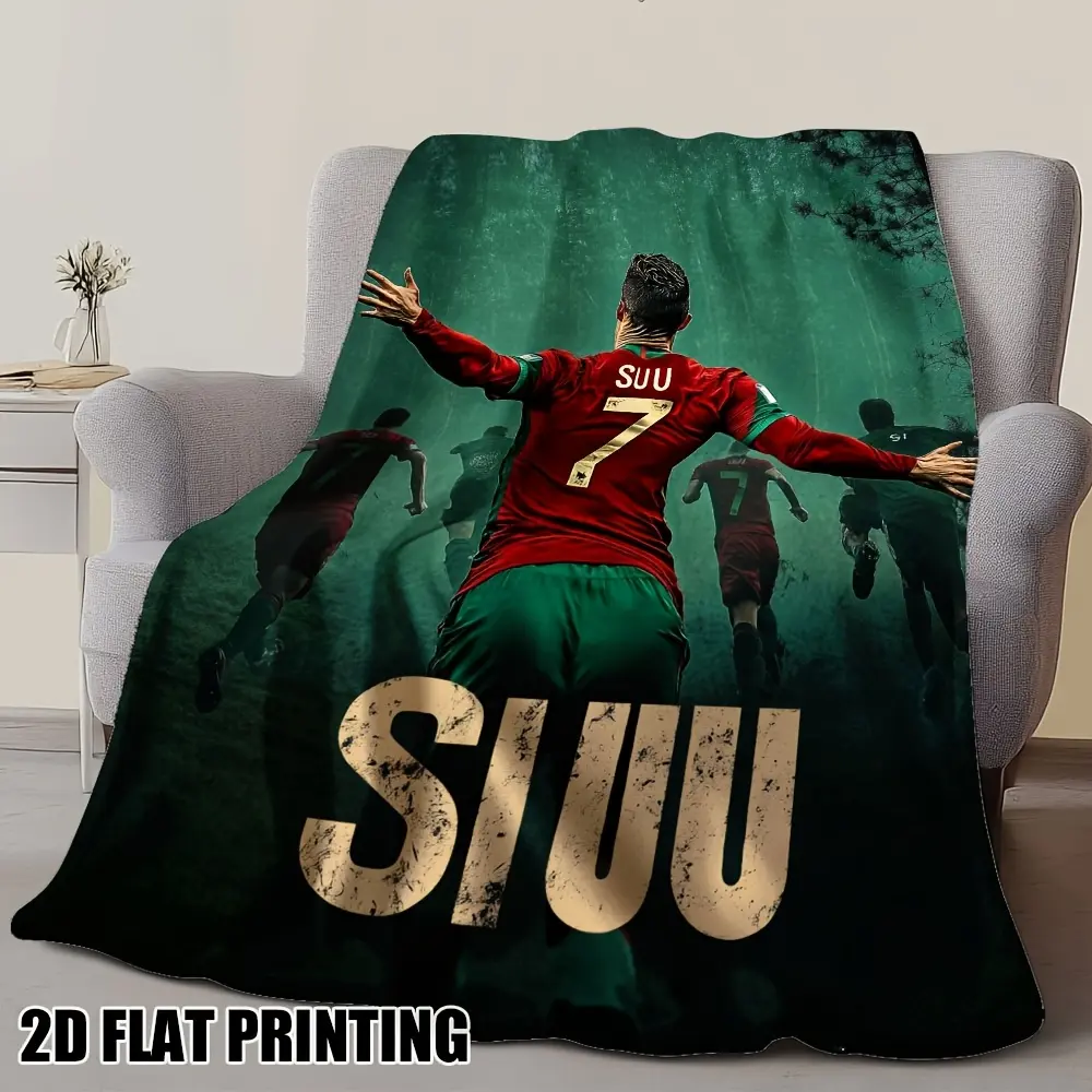 1pc CR7 Siuu Celebration Flannel Throw Blanket Portugal National Team No.7 Football Star Back View Soft Warm Sofa Bed Blanket