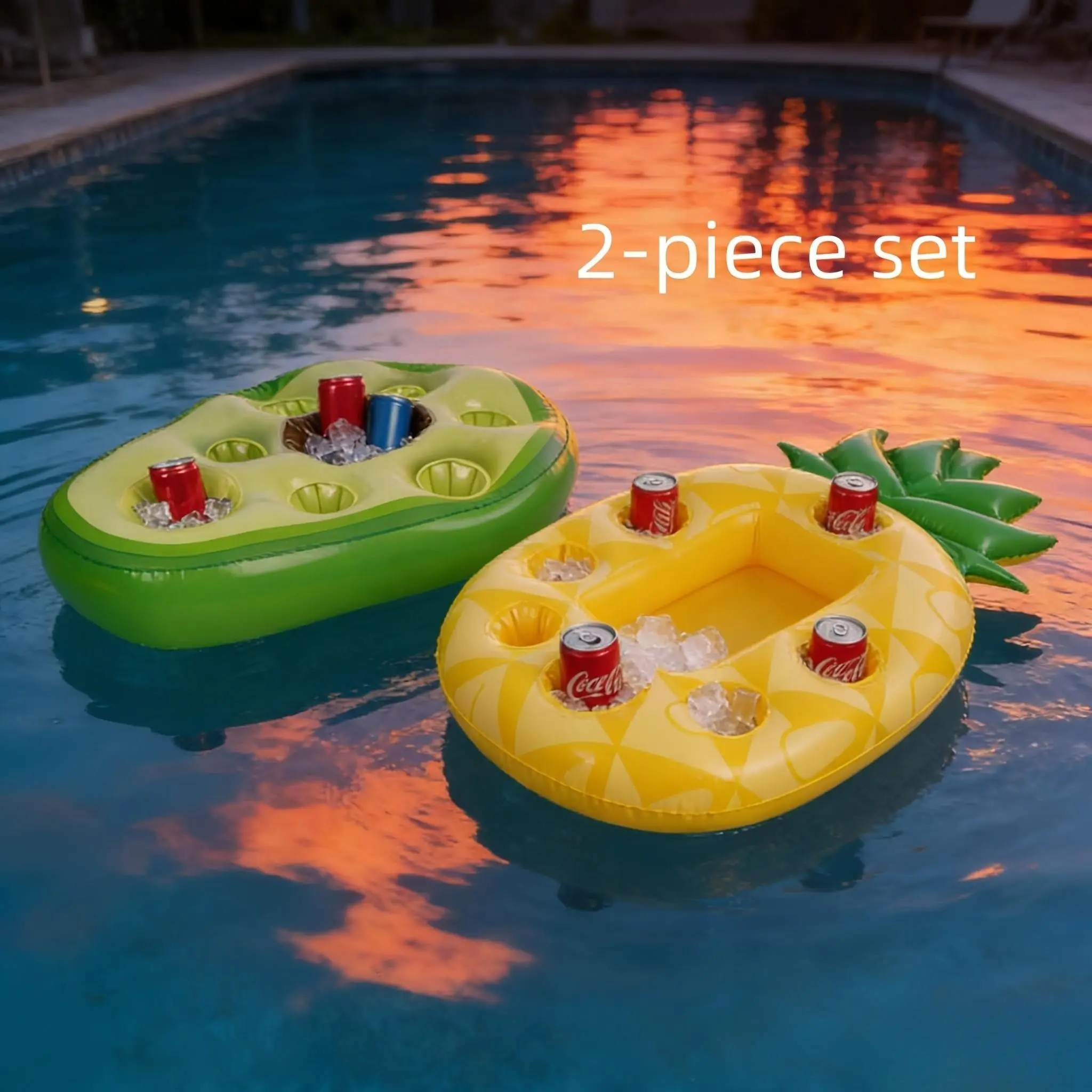 Inflatable Floating Pool Ice Bar, Drink Cooler Float with Cup Holders, Hidden Air Nozzle, Pool Party, Beach, Hot Tub, Backyard, Tropical Style Float