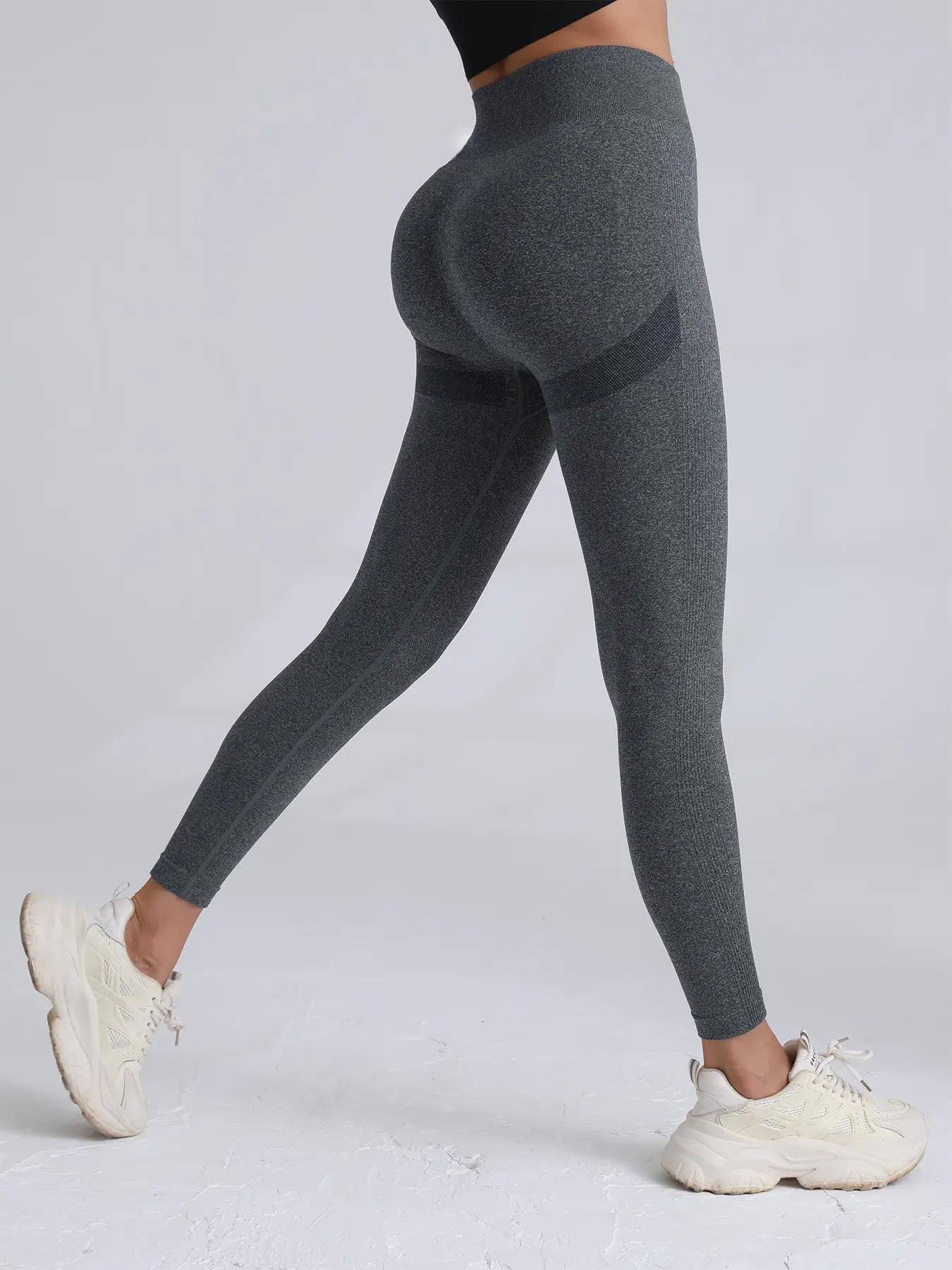 Sporty Women's Plain Ruched High Waist Sports Leggings, Solid Color Wide Waistband Sport Skinny Pants, High Stretch Seamless Yoga Leggings, Ladies Sportswear for Indoor Outdoor Wear
