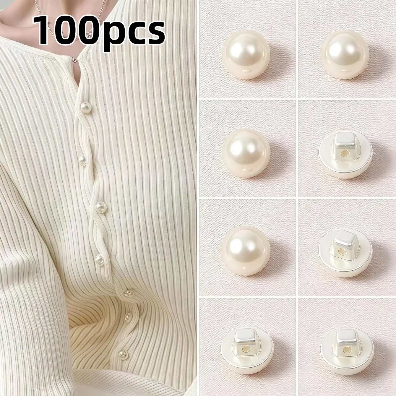 100pcs Mushroom Pearl Buttons, Round Decorative Buttons for Shirts, Knit Cardigans, Cheongsam & Hanfu, DIY Craft Sewing Supplies