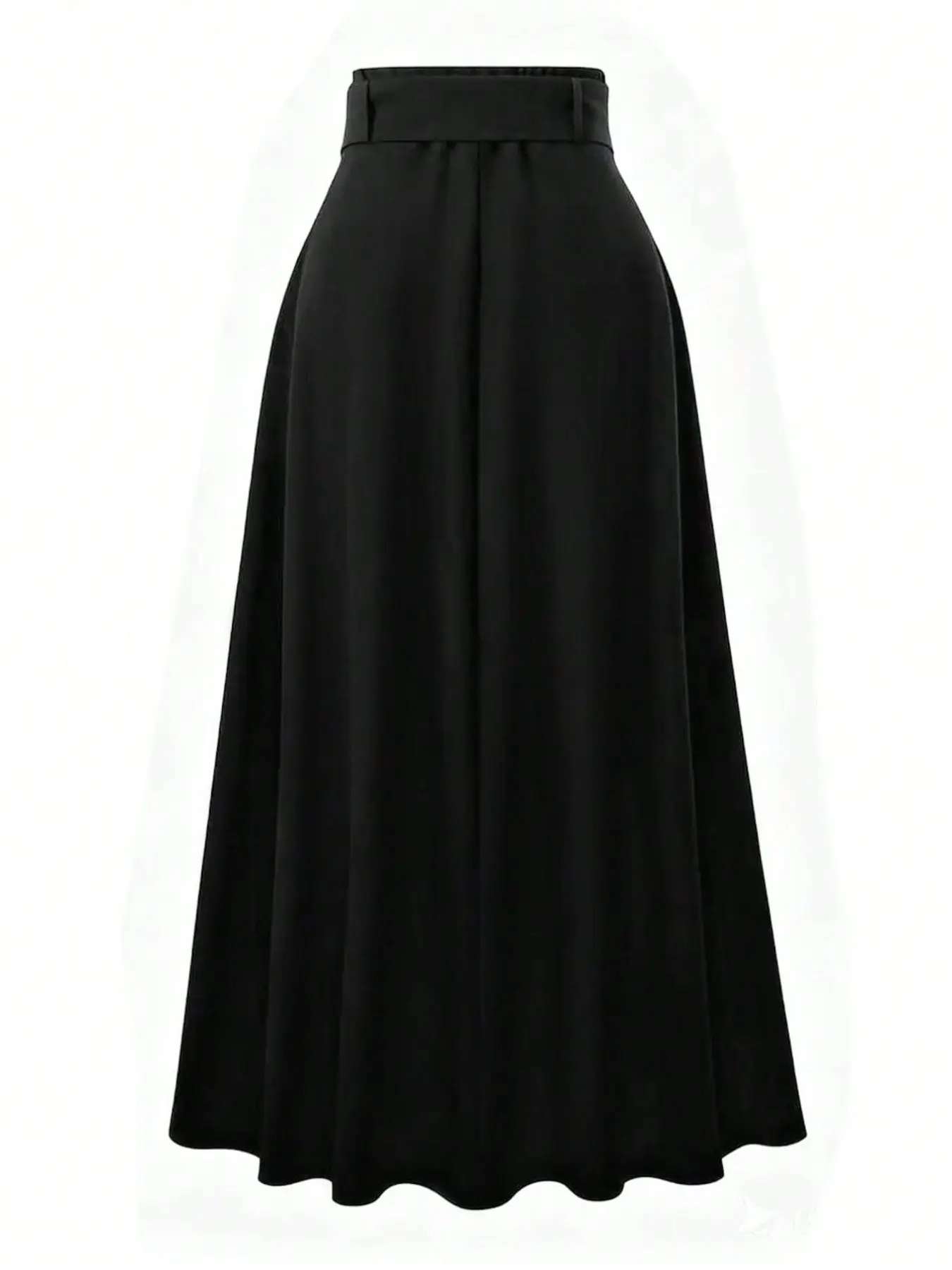 Women's High Waist A-Line Skirt, Slimming Effect, Adjustable Elastic Waist with Belt, Casual Office Wear Everyday, Long Over-Knee Skirt, Bottoms