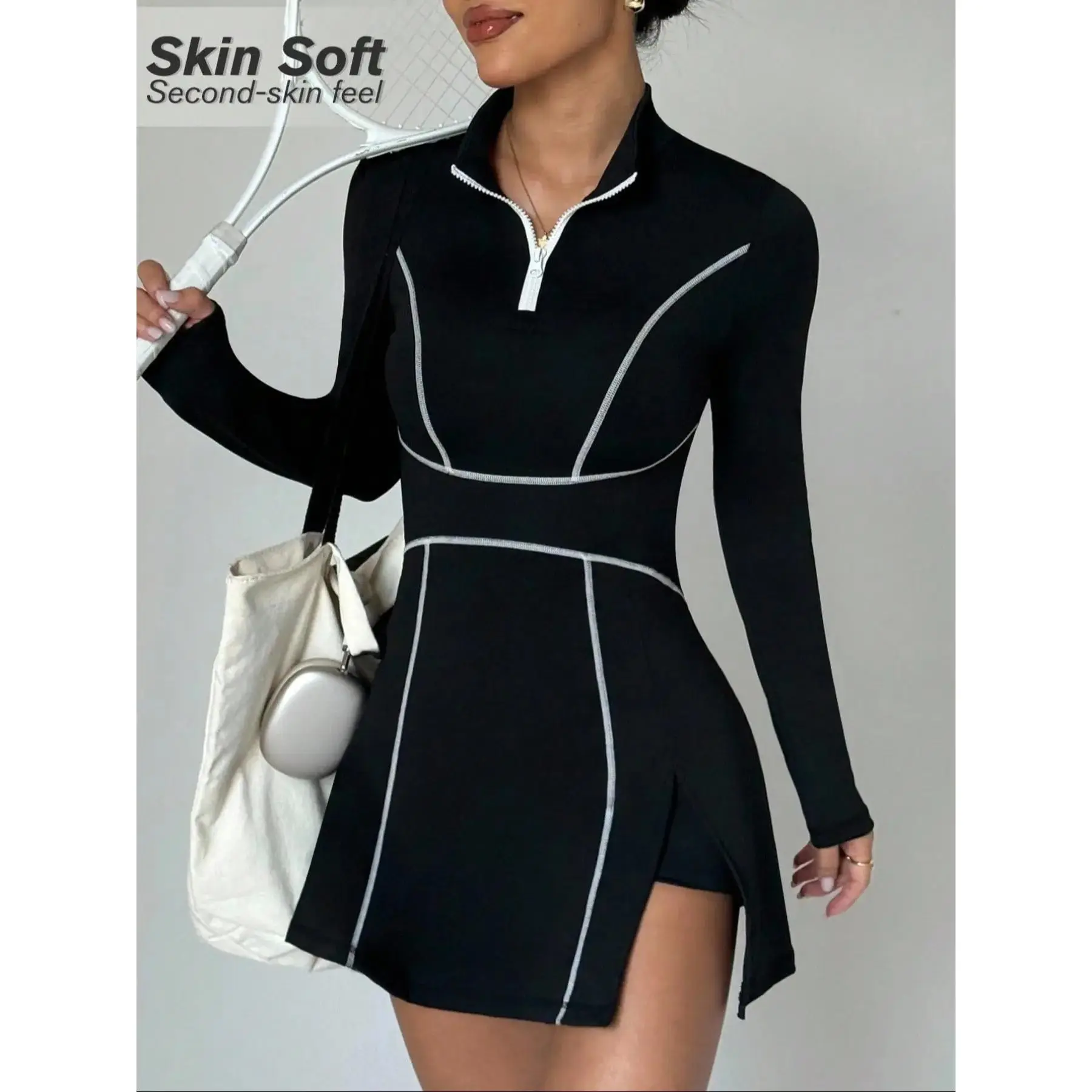Women's Sporty Dress Elastic Comfortable Colorblock Outdoor Training Skirt Suitable for Tennis Golf Running Hiking Fashion Anti-Slip Golf Athletic Dress