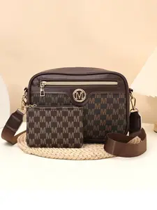 Women's Casual Crossbody Bag, Crescent Print Shoulder Bag, Multi-Zipper Design, Summer 2026 New Arrival, Includes Coin Purse, Fashionable Ladies' Bag