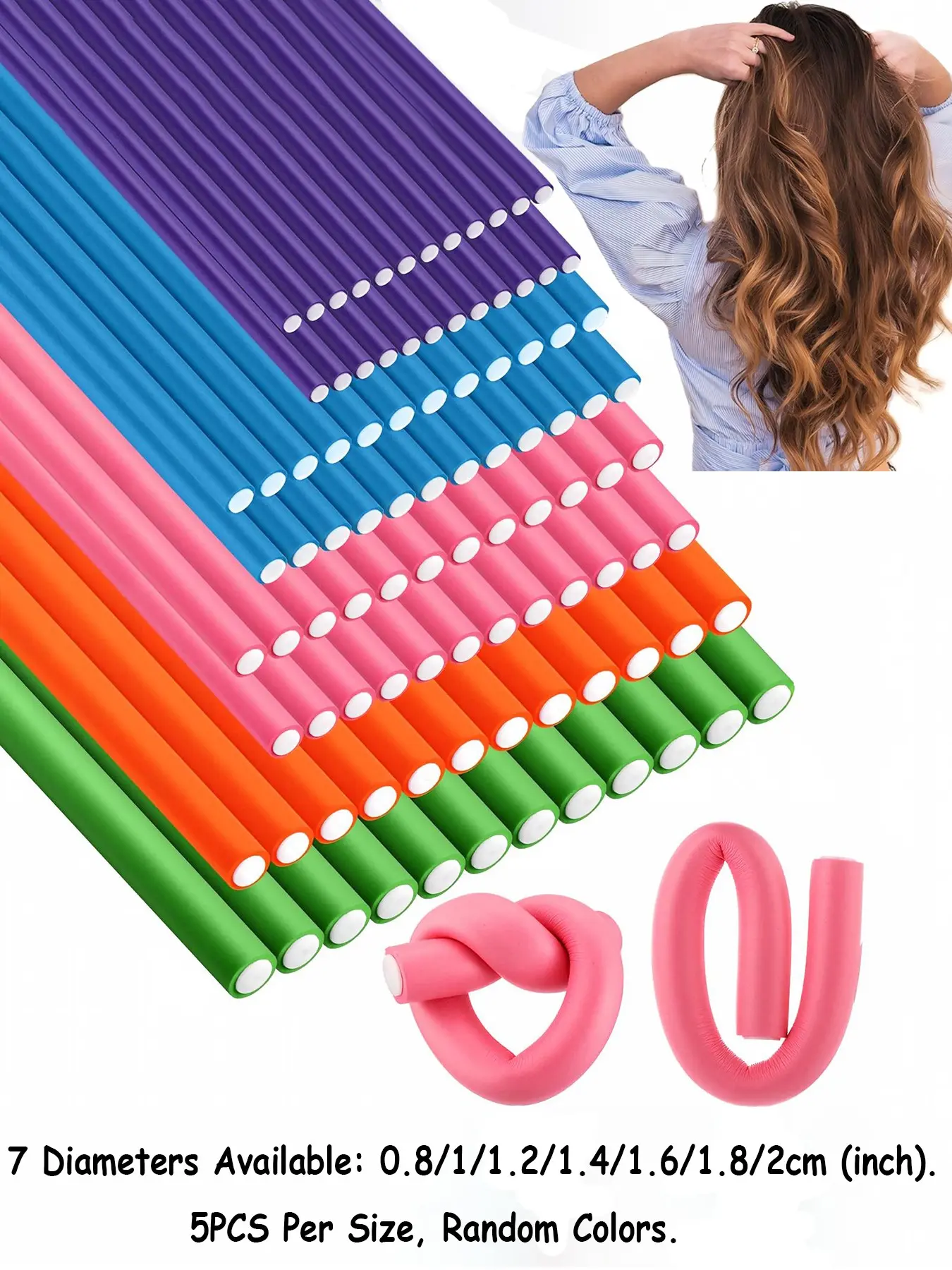 35PCS Heatless Hair Rollers Set, Soft Foam Flexi Twist Curling Rods, 7 Diameters No Heat Flexible Hair Curlers for Short & Long Hair Multicolor Salon Styling Tools Heatless Curls Overnight