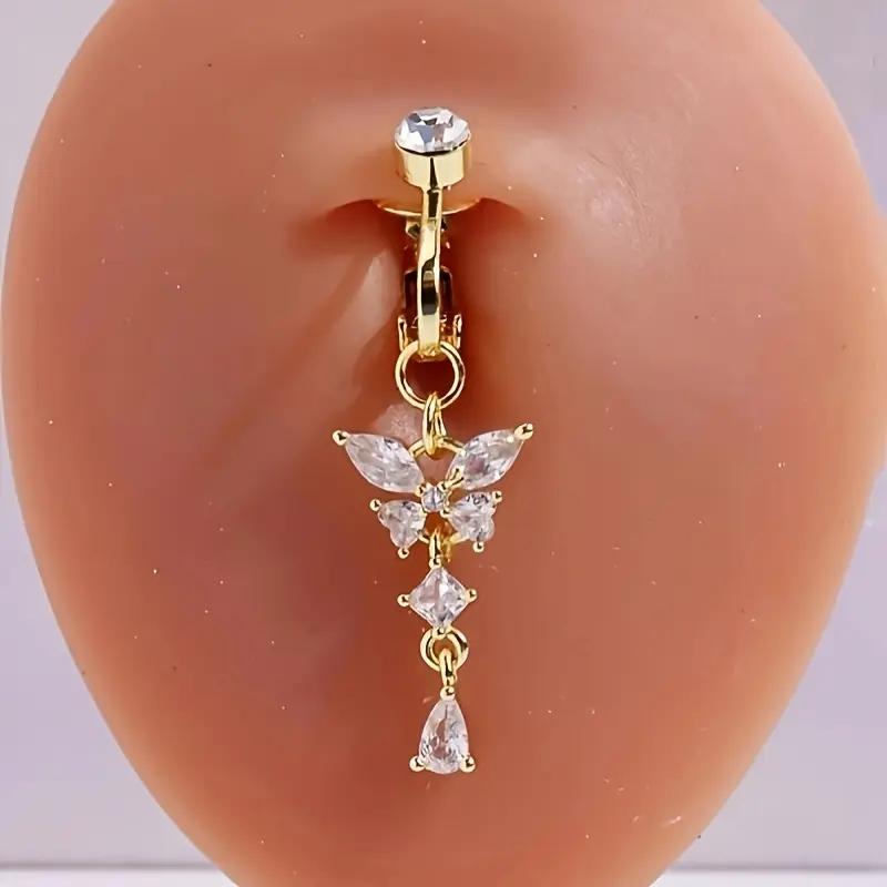 A pink butterfly design fake piercing belly button ring for women