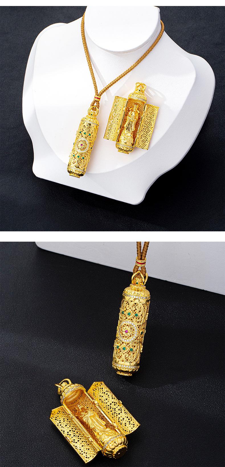 New traditional method to open the God of Wealth pendant for women, a Vietnamese sand gold and zirconium inlaid cylindrical necklace, a retro and long-lasting accessory that never fades