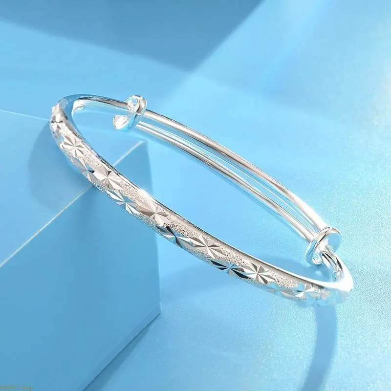 Women's Silver-Plated "Meteor Shower" Round Bangle - Minimalist Trendy Star-Theme Bag Charm, Adjustable Open Design - Elegant Valentine, Anniversary, Graduation Romance Gift for Girlfriend