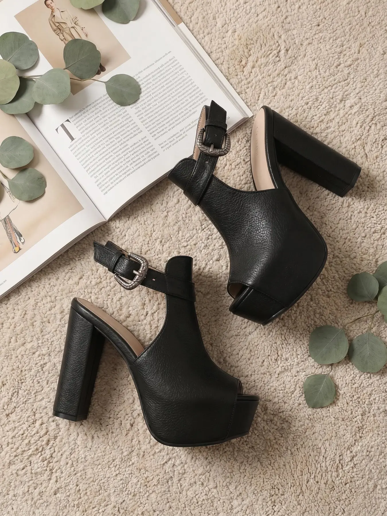 Women's Black Platform Block Heel Sandals Peep Toe Slingback Buckle Ankle Strap Chunky High Heels Vintage Leather Summer Party Club Dress Shoes Y2K Trend Footwear