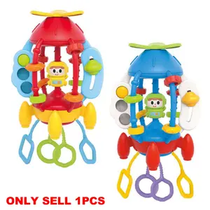 Montessori Baby Rocket Spinning Teething Toy, Sensory Pull Cord Rattle Suitable for Children Aged 0-2, Fine Motor Skills, BPA-Free Infant Activity Toy, Early Education Toy, Perfect Birthday Gift for Boys and Girls.