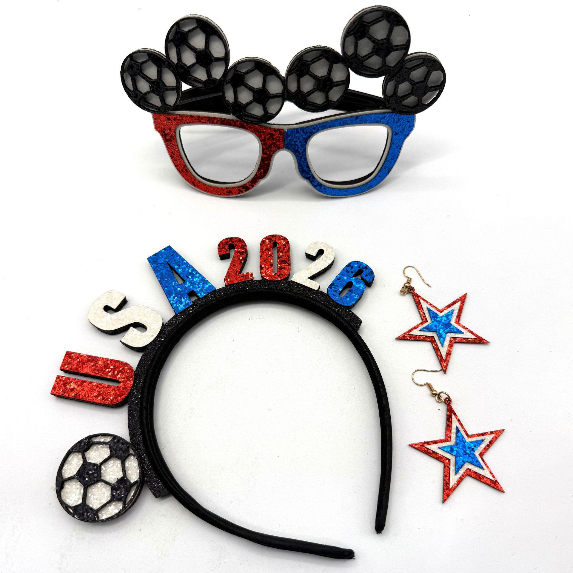 USA Fan'S Three-Piece Set For The World Cup In Mexico And Canada: Headband, Glasses, And Earrings For Party Cheer And Photo Props