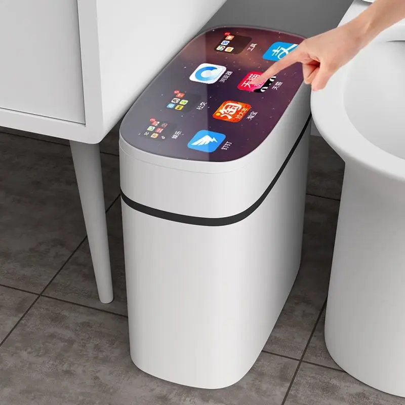 Automatic Sensor Trash Can With Lid, Odor Proof Narrow Gap Smart Trash Can for Bathroom Bedroom Living Room