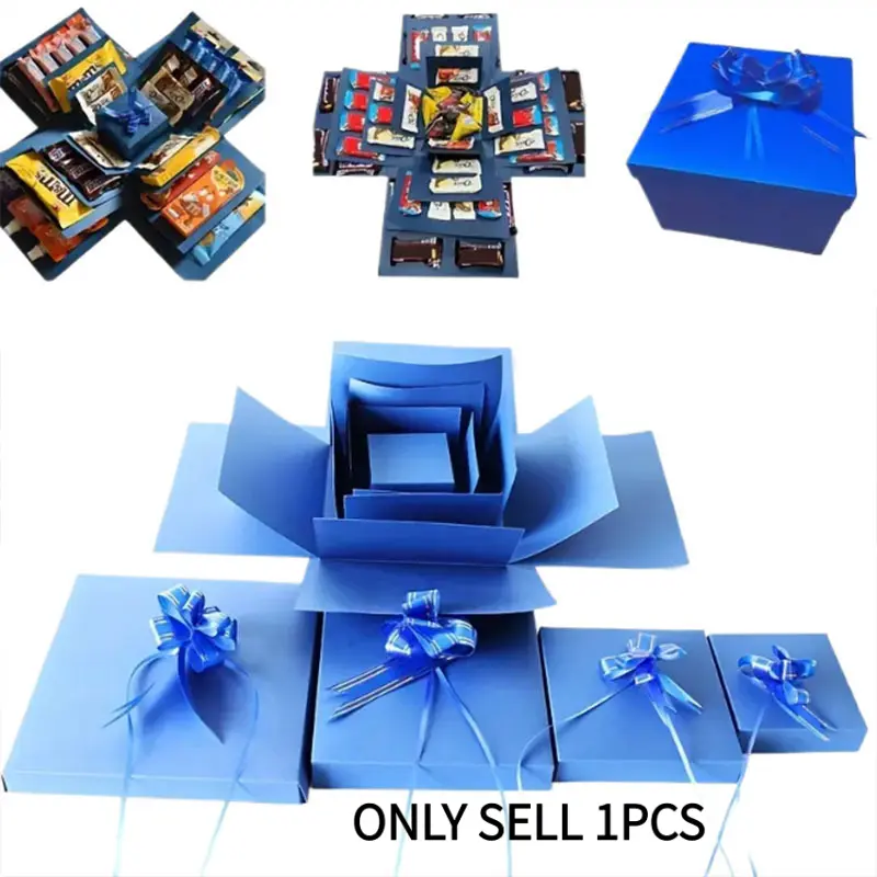 Diy Explosion Gift Box, 5 Layer Blue Snack Explosion Box, Gift Wrap Box | Diy Self-Made Gift Wrap Box, Christmas Snack Explosion Box, Creative Explosion Box For Gift,Birthday, Gift Boxes For Presents
