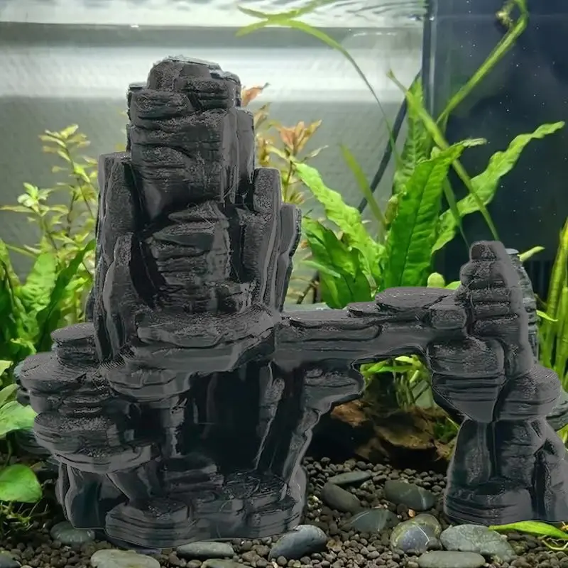 3D Printed Rock Landscape Decor, Multi-Level Cave Structure, Ideal for Freshwater Aquariums & Reptile Tanks, Tropical Fish & Shrimp Habitat