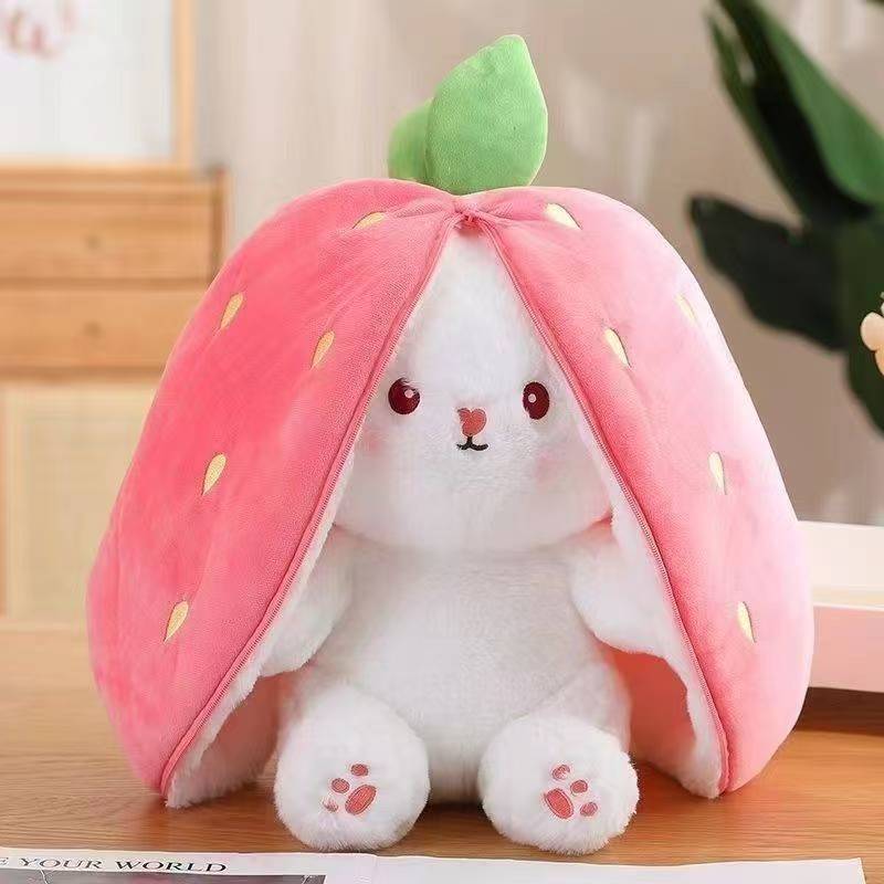 New plush toy turned into strawberry radish rabbit cute sleeping doll