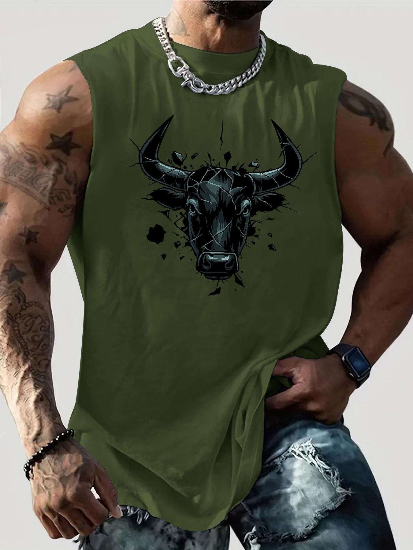 Men's Casual Trendy Round Neck Graphic Print Vest, Stylish Sleeveless Top for Summer, Cool Fashion for Casual Outings