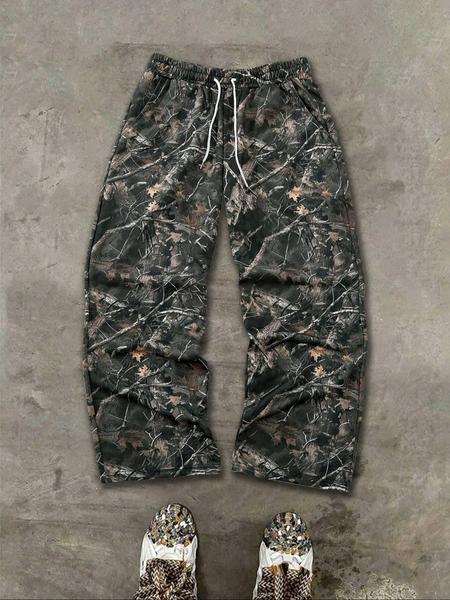 Men's Casual Camo Long Pants, Loose-Fit Drawstring Wide Leg Joggers, All-Season Comfortable Fabric, Perfect for Everyday Wear, Casual Street Pants