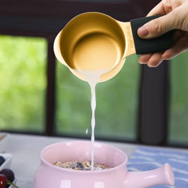 Magnetic Measuring Cups and Spoons Set Including 7 Stainless Steel Nesting Golden Measuring Cups and 8 Magnetic Golden Measuring Spoons with 1 Leveler for Cooking and Baking