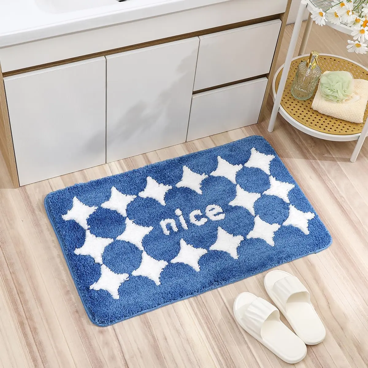 Star Mat Absorbent Machine Wash and Non-Slip Bath Carpet Soft Microfiber Rug for Shower, Sink and Bedroom (31"x20", Blue)