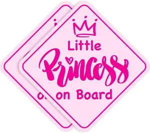 Little Princess on Board Stickers (Non-Magnetic) - Removable, Paint-Safe Signs for Cars & Windows - Made in USA (2-Pack, 6-inch Diamond, Pink, Girl)