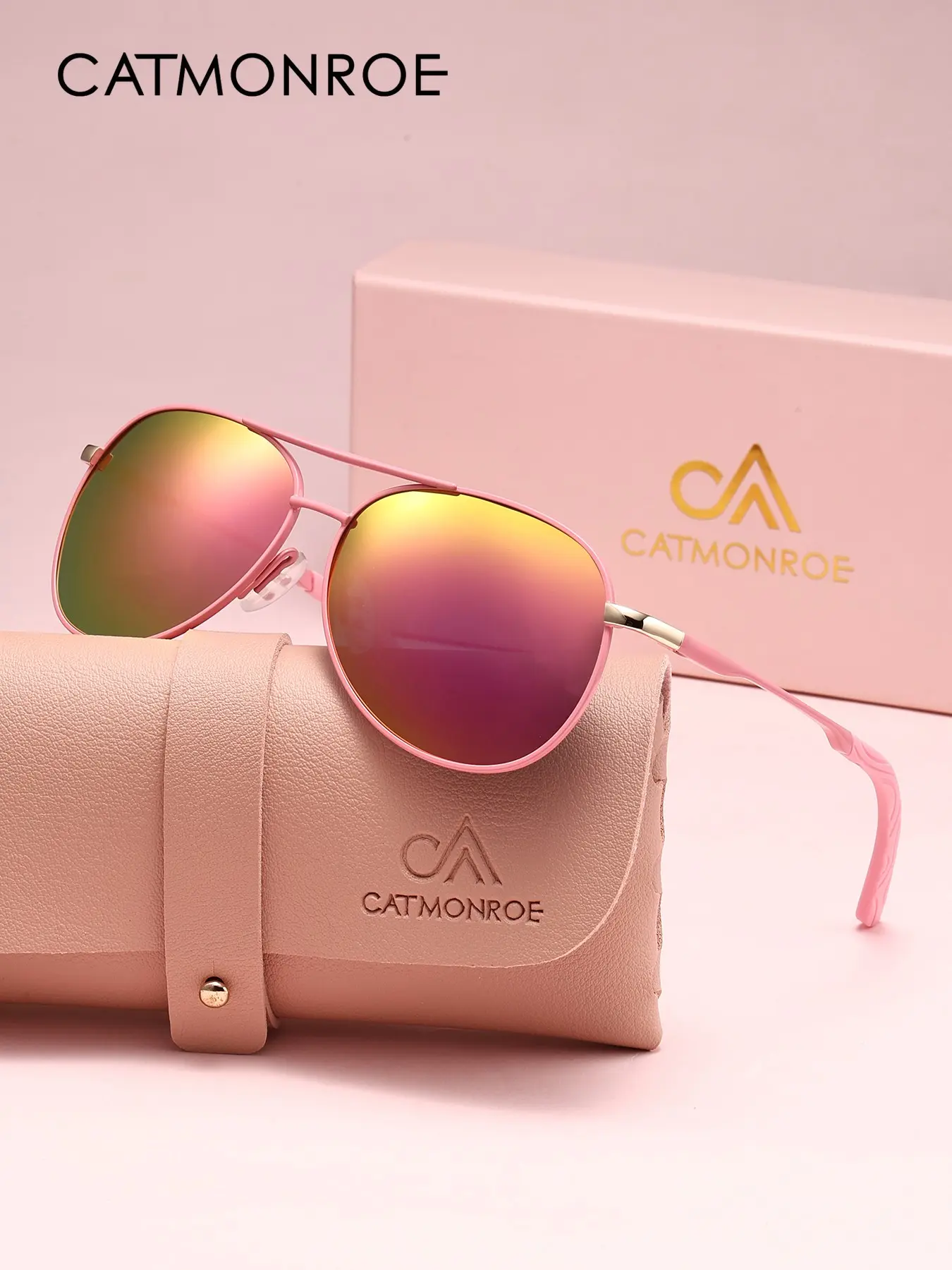 CATMONROE Women's Polarized Aviator Sunglasses, Classic Double Bridge Metal Frame, UV400 Anti-UV Protection, Lightweight Shades for Driving Travel Casual Daily Outfit