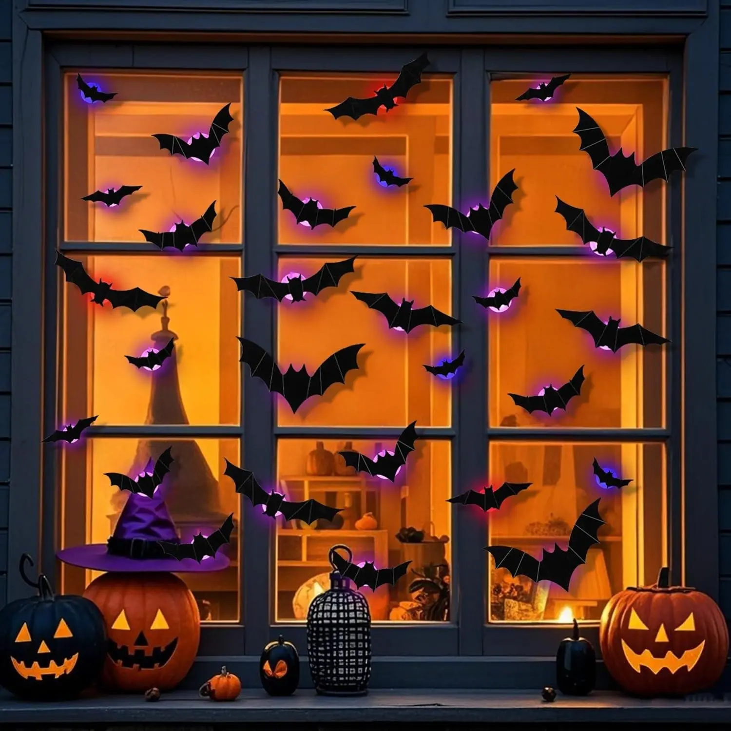 8/24-Pack 3D LED Bat Decorative Stickers, Light-Up Halloween Wall Decor for Smooth Walls, Windows, Doors, Christmas Photo & Home Party Use