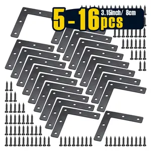 5-16pcs, 80mm(3.1") Black L Shape Flat Corner Brace Flat L Bracket, High Quality Flat Mending Plates with Screws for Frame
