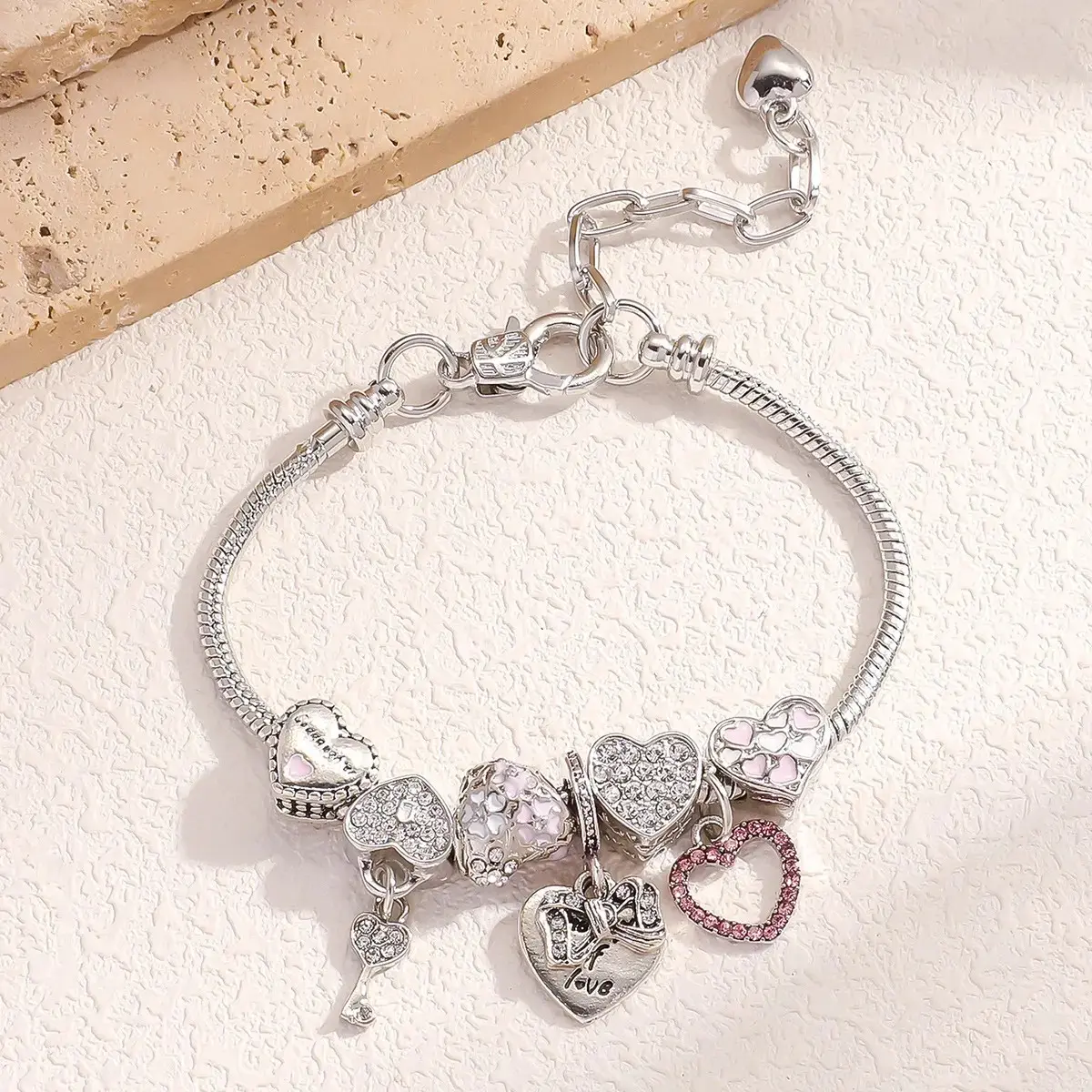 Women's Non Tarnish Stainless Steel Heart-Shaped Bow Charm Bracelet - Adjustable Opening, Low Allergenicity, Ideal for Thanksgiving, Birthday, Christmas Gifts & Everyday Wear