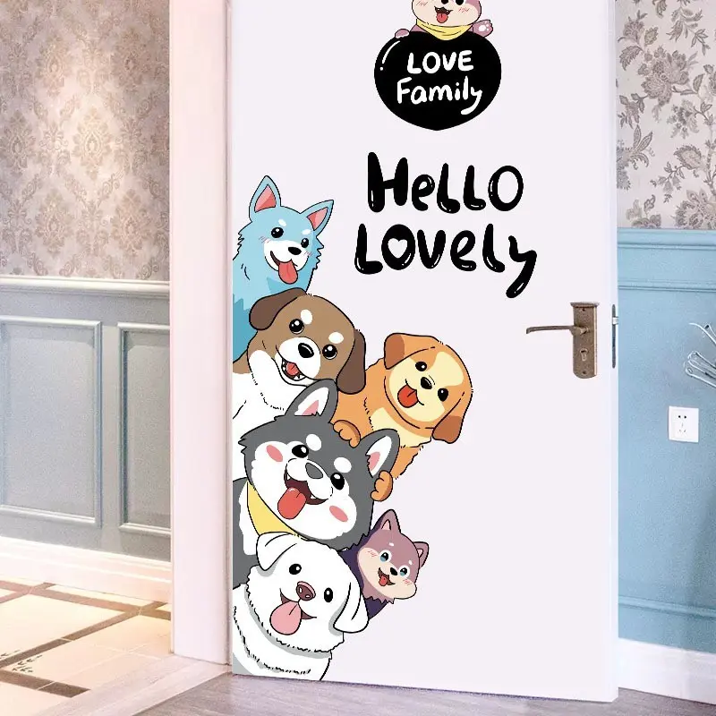 Cute Cat Dog Wall Stickers, Cartoon Creative Bedroom Decals, Adorable Decorative Stickers for Kids Room, Pet Shop Wall and Door Stickers