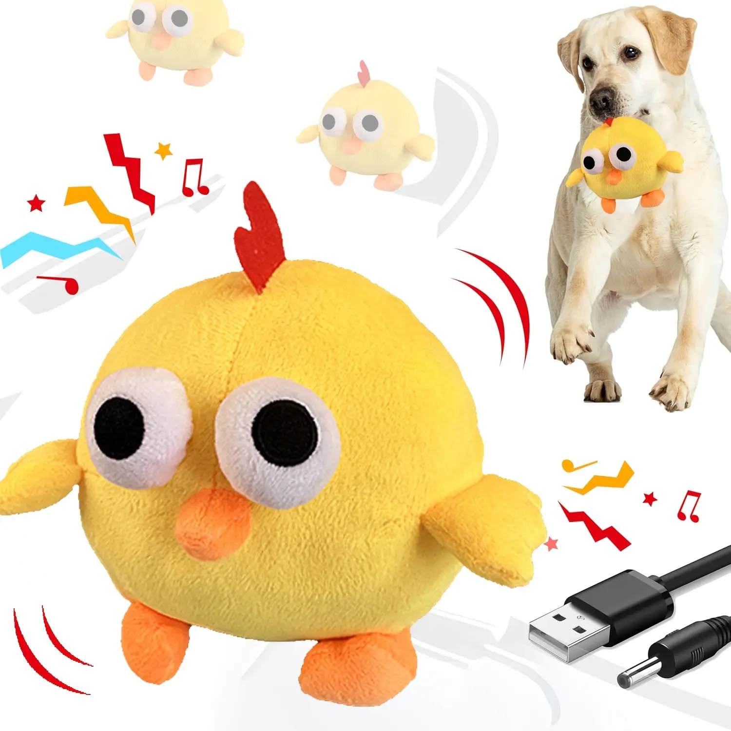 Pet Plush Toys, Interactive Dog Toys Pet Bouncing Ball, USB Rechargeable Interactive Washable Cartoon Pig Plush Sound Electronic Dog Toys, Small Plush Sound Dog Toys