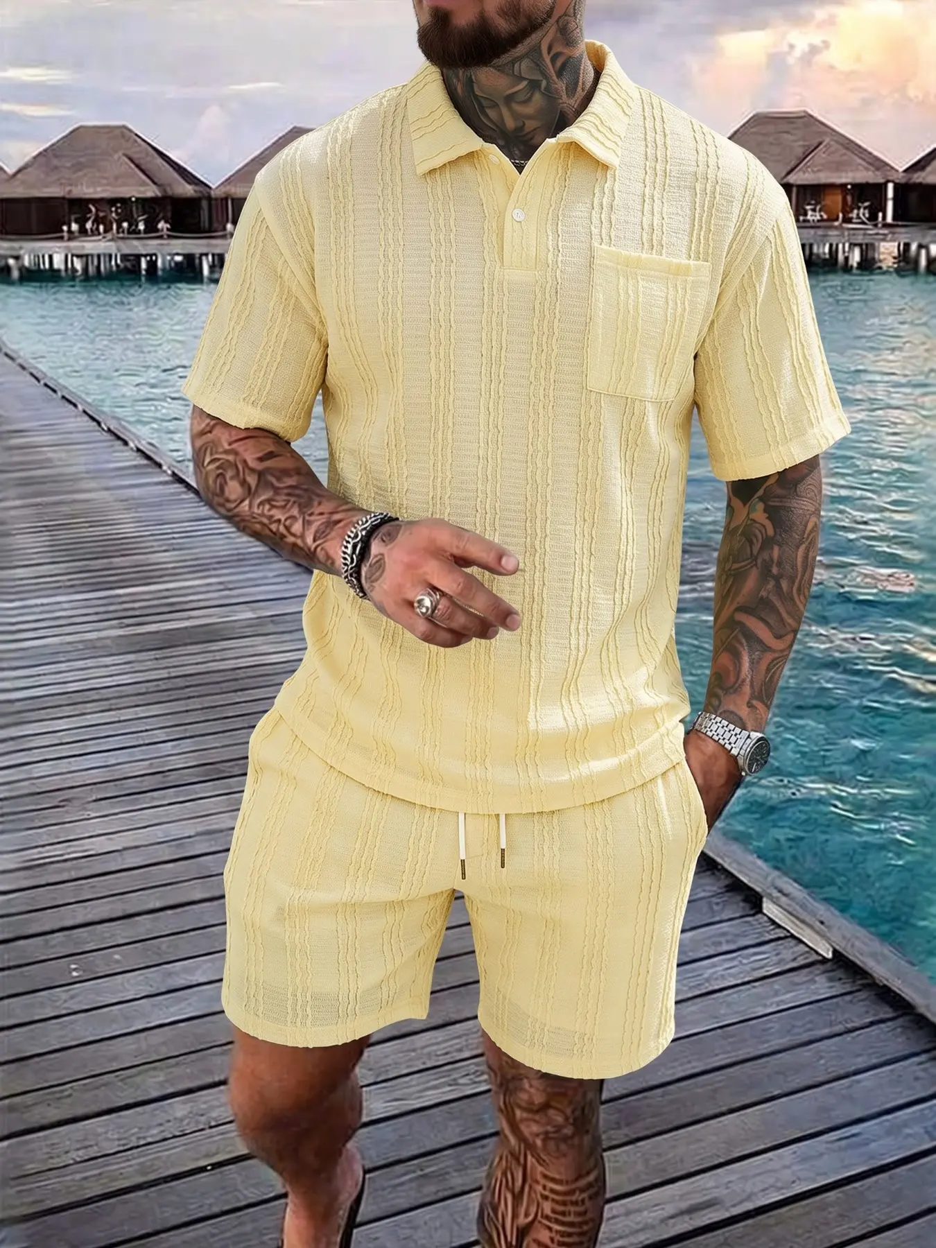Men's Knitted Jacquard Casual Shirt, Tropical Daily Wear Street Style, Home Comfort, Holiday, Date Night Fashion