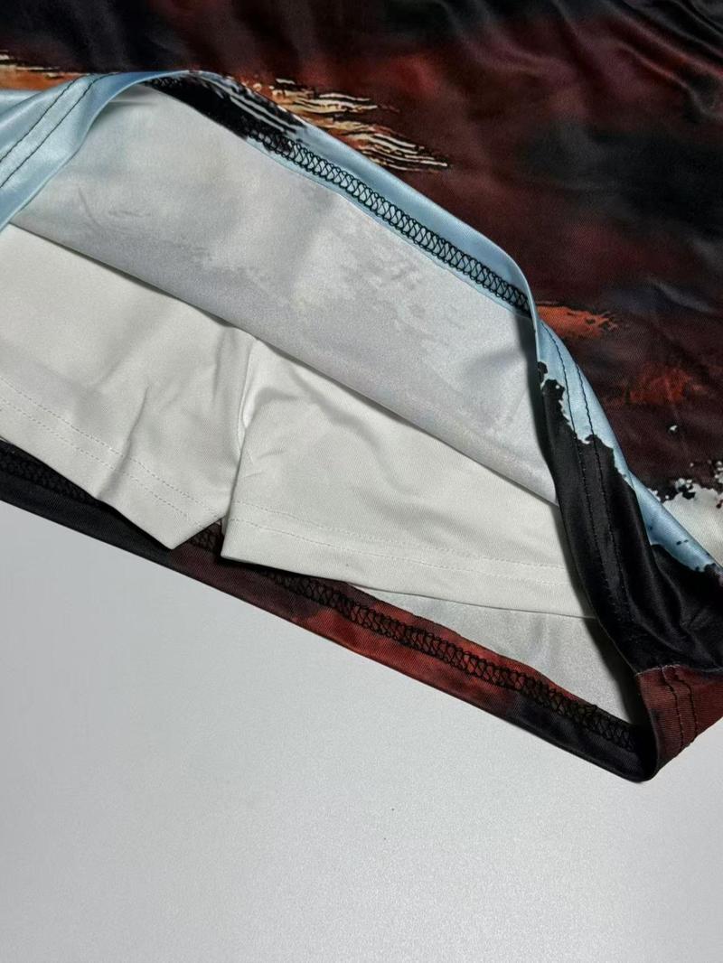 Women's Graphic Print Crop Top & Bodycon Skirt Two-piece Set, Elegant Fashion Casual Top & Skirt for Daily Outdoor Wear, Women's Clothing for Spring & Fall