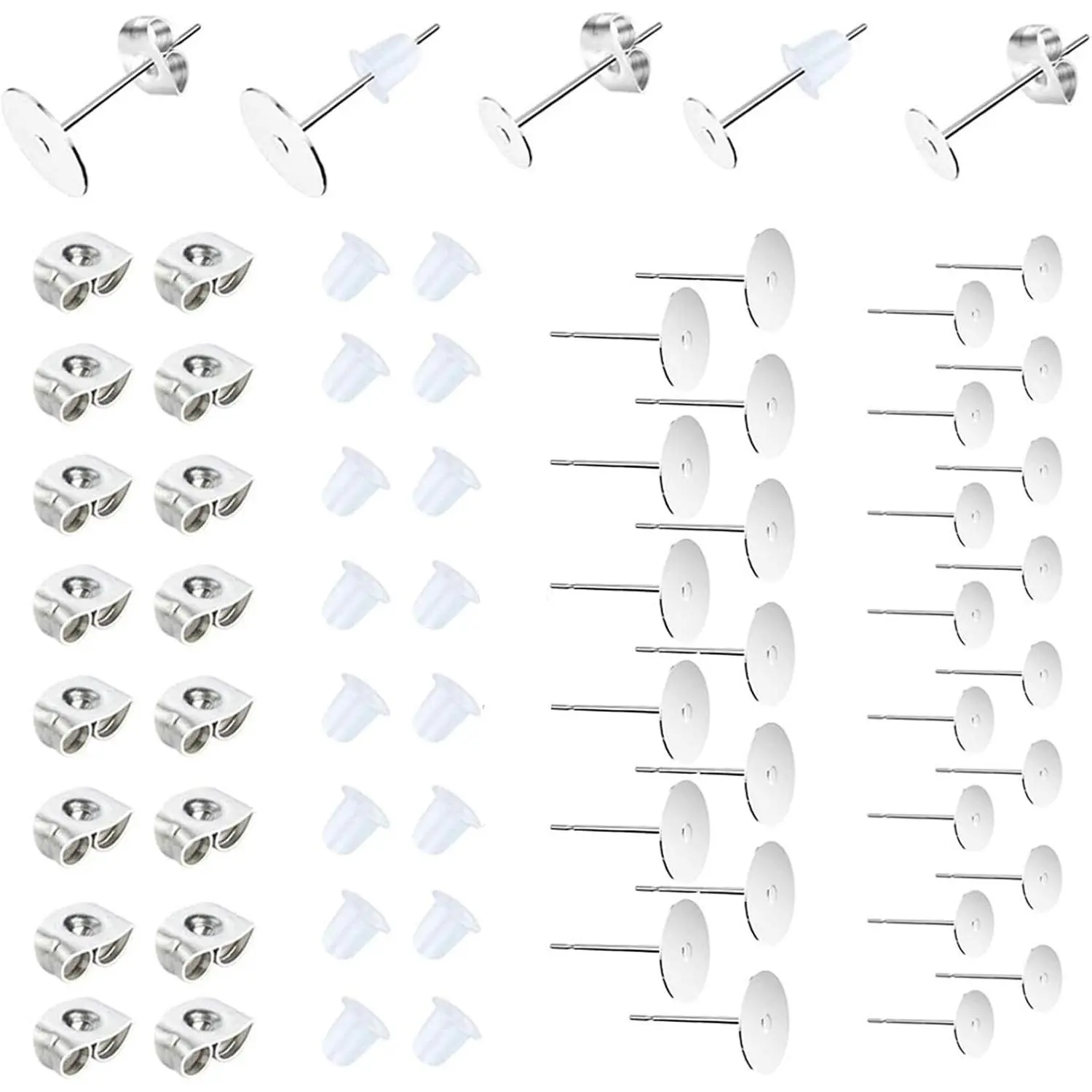 450 count Earring Posts Stainless Steel Flat Pad, Stud Earrings with Butterfly and Rubber  Earring Backs for  DIY Making Findings () ()