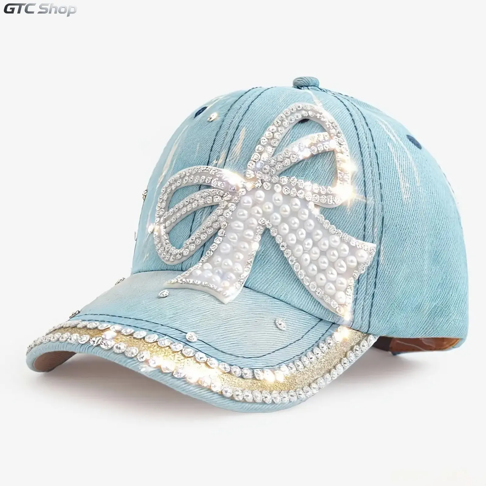 1 Pack Women Rhinestone Bow Baseball Cap, Vintage Distressed Glam Faux Crystal Embellished Sun Hat, Lightweight Versatile Outdoor Headwear, Spring Summer Accessory for Daily Outings Street Styling & Holiday Gift for Her